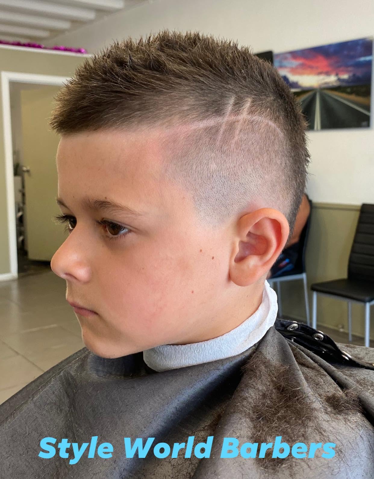 Kids haircut with fade and design at Style World Barbers Engadine