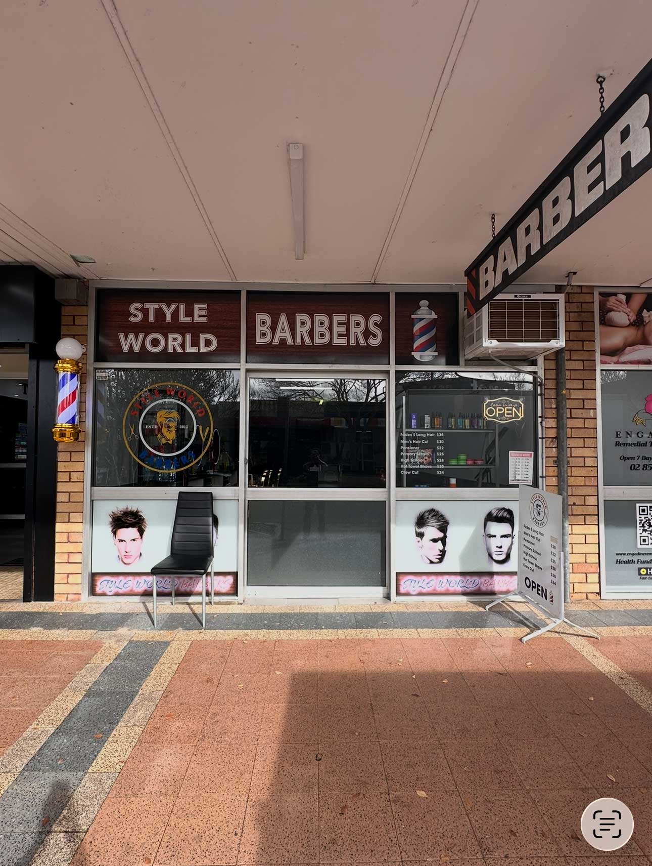Style World Barbers shopfront on Station Street, Engadine NSW